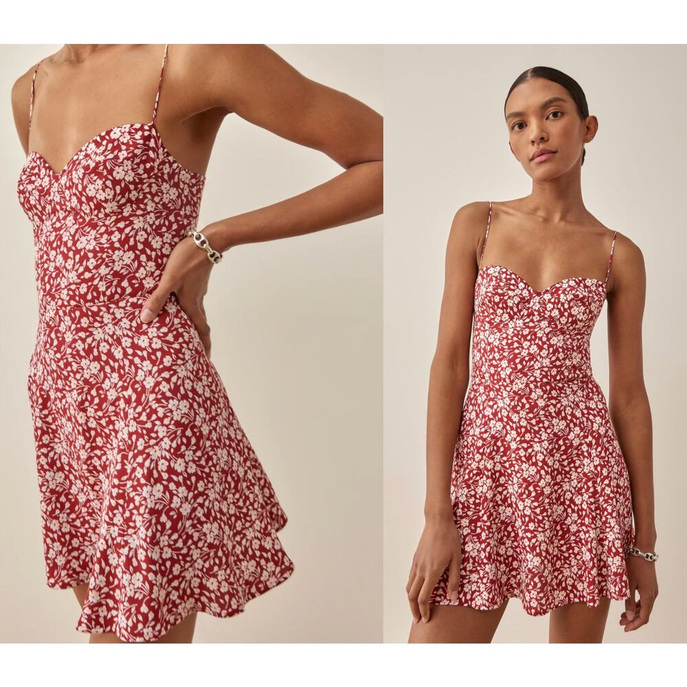 Reformation | Saskia Dress | Flower Girl Red Cream Floral | Sz 2 |